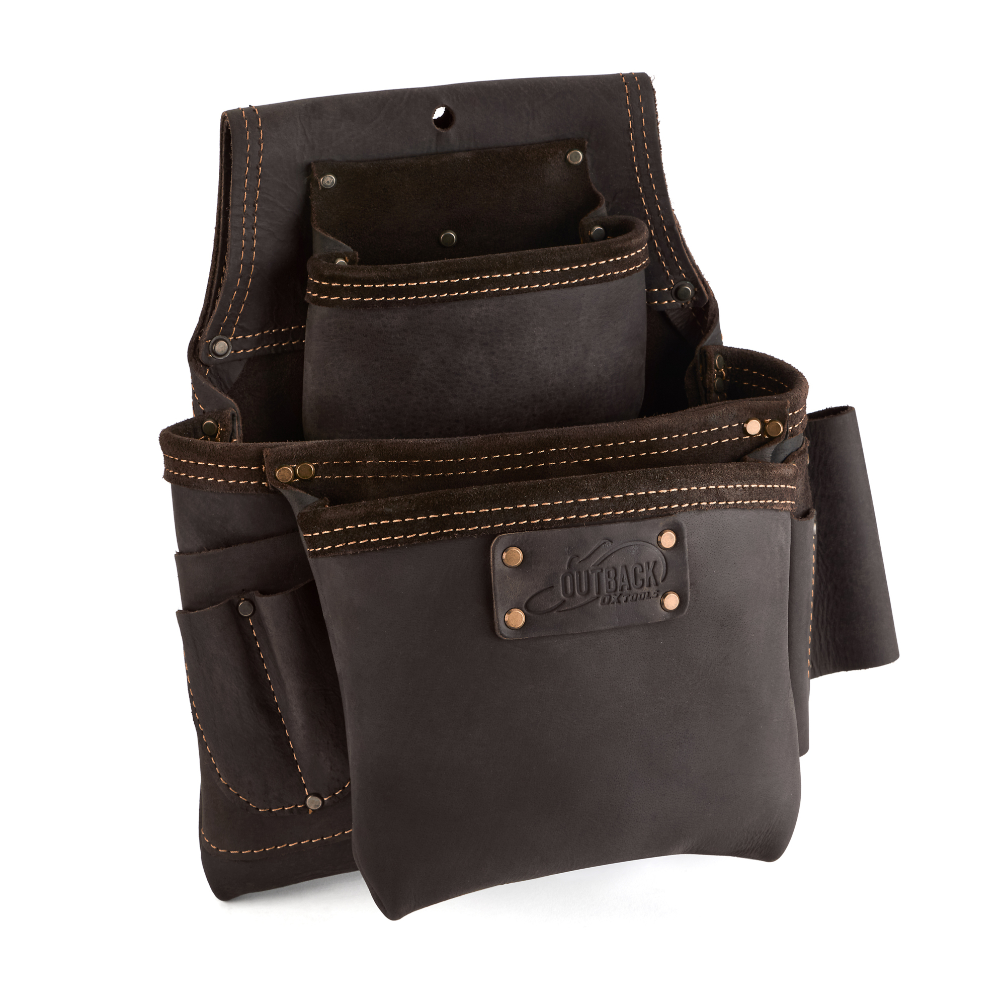 OX Tools, Pro Fastener Bag, Oil-Tanned Leather, 3 Pouch, Color Brown, Pockets (qty.) 9 Material Leather, Model# OX-P263503